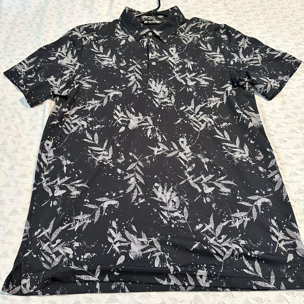 Travis Mathew Black and White Leaf Print Polo golf Rhoback